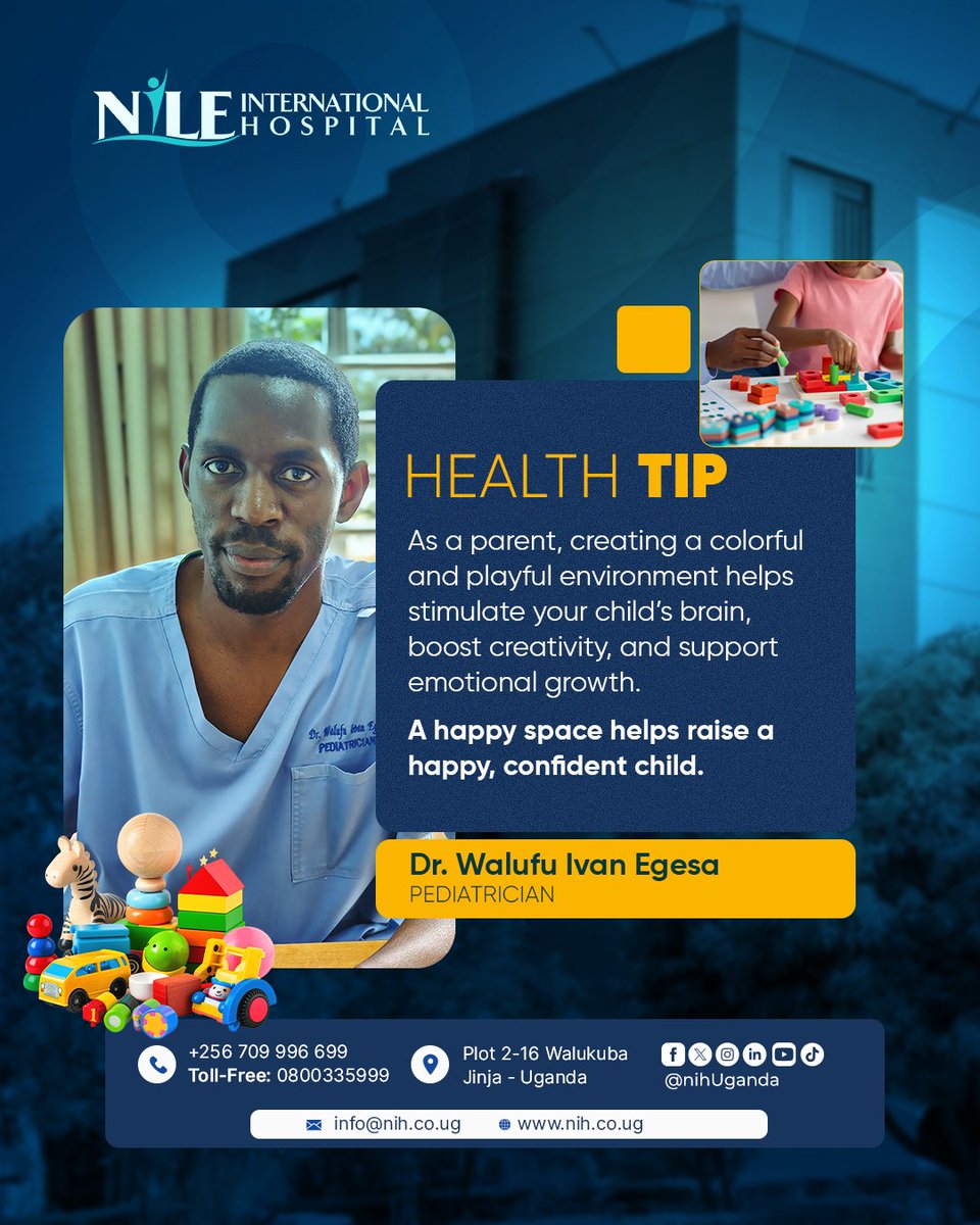 nihUganda's tweet image. Your child’s environment matters more than you think.

Bright, playful spaces support brain development, creativity, and emotional well-being.

Create spaces that help your child thrive.

#Parenting #ChildDevelopment #HealthTips