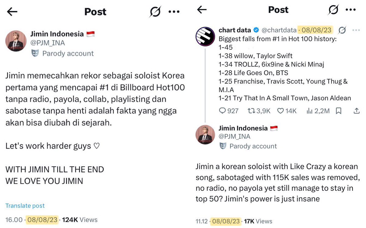 Menurut u, kalo pjmina ngedefend jm dari kpopies salah gak? Coba sesekali cek postingan chart data yang itu? Kpopies blonk ngedrag jm. emang army ini gampang banget dimanipulasi sama tkkrs