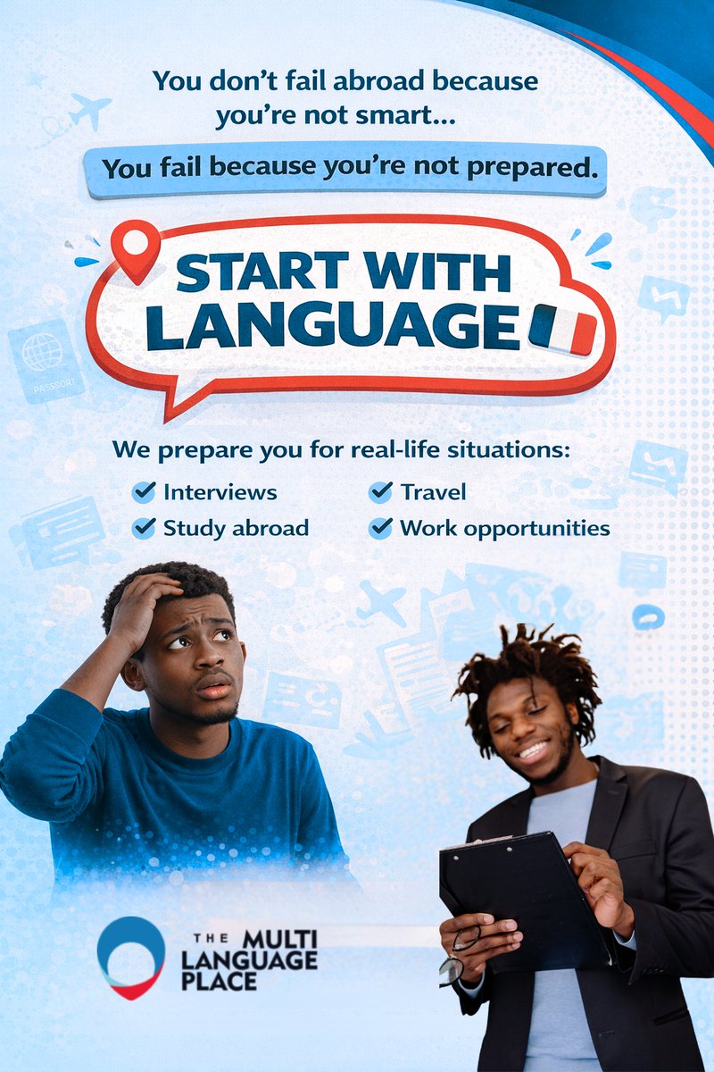 You don’t fail abroad because you’re not smart…

You fail because you’re not prepared.

Start with language.

#LearnGerman #LearnFrench #StudyAbroadNG
