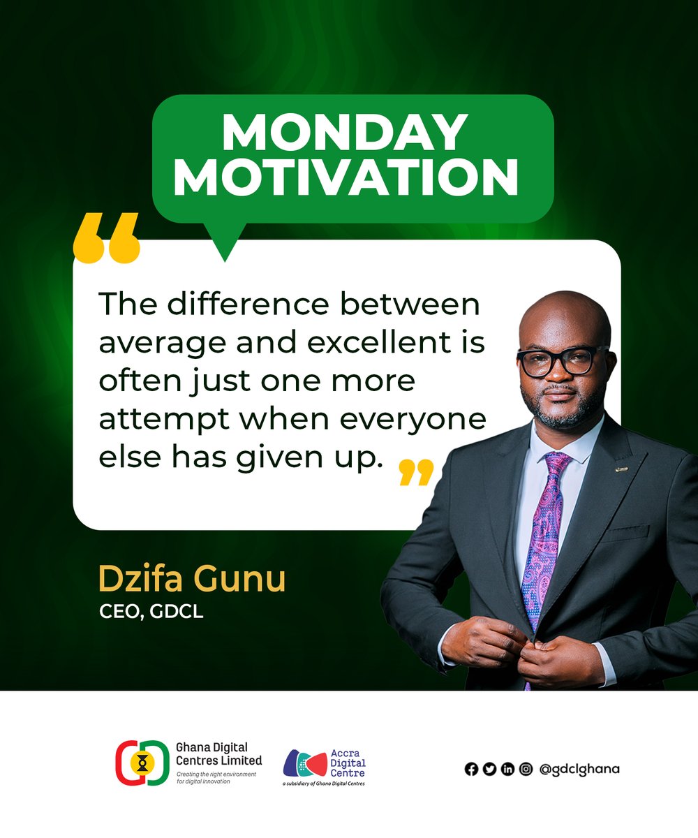 gdclghana's tweet image. Greatness isn’t a giant leap; it’s one more try when others stop.
Push past average. Stay consistent. Keep showing up.
#MondayMotivation #KeepGoing #Excellence #GhanaTech