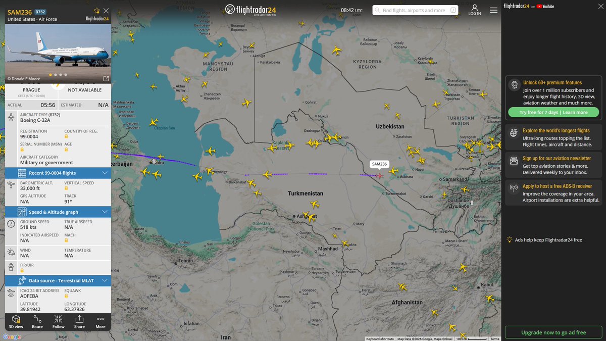 AIYeyENGDdJkjTr's tweet image. Apr. 20, 2026
#Joint Base Andrews #Praha ==&amp;gt; #Islamabad, Pakistan

#SAM236 #ADFEBA USAF C-32A