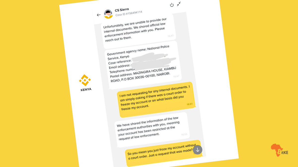 BitcoinKE's tweet image. REGULATION 🇰🇪 | Binance Reportedly Freezing P2P User Accounts in Kenya at the Request of Law Enforcement

Under the hashtag, #BinanceUnmasked, a number of users have complained that their @binance accounts have been frozen at the request of law enforcement. The law enforcement