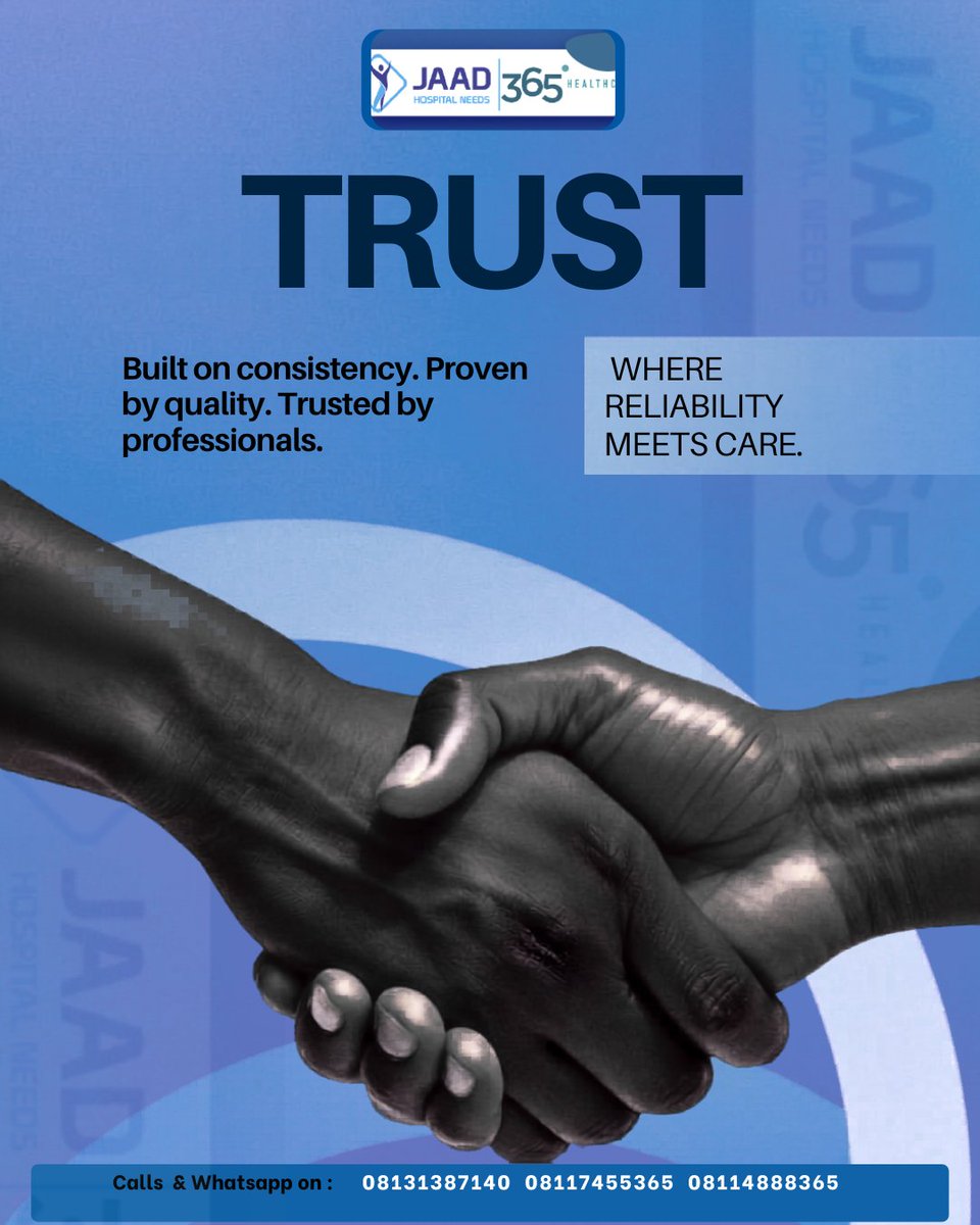 Jaad365care's tweet image. Real trust. Proven quality. Reliable delivery.
That’s the JAAD365 standard.

#JAAD365Healthcare #BuiltOnTrust #HealthcareReliability #MedicalSuppliesNigeria #TrustedPartner #HospitalSupplies #ConsistencyMatters #QualityFirst #HealthcareSupport #ReliableDelivery #Medi
