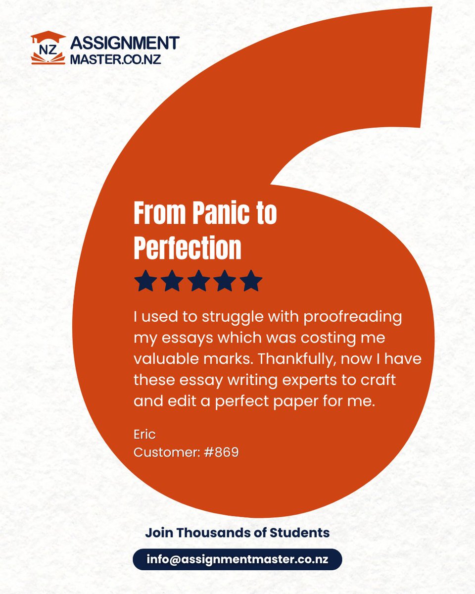 AssignMasterNZ's tweet image. Across Auckland, Dunedin, and every city, students trust us for their thesis, coursework, and homework needs.

Read More Testimonials!
.
.
.
#StudentSuccess #ThesisHelpNZ #AssignmentHelp #TopGrades
(thesis writing NZ, coursework help Dunedin, MBA assignment assistance)