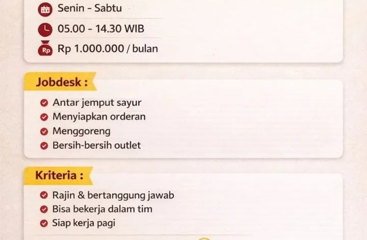Ngeri
Driver, order taker, chef, dan cleaning service dikerjain satu orang