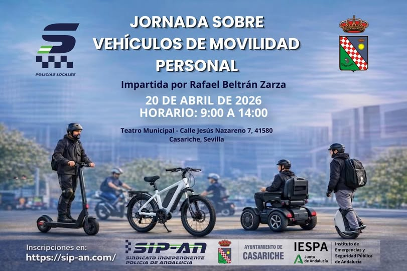 Esta mañana estamos en <a href="/aytocasariche/">Excmo. Ayuntamiento de Casariche (Sevilla)</a> realizando una jornada formativa para 83 alumnos sobre VMP Vehículos de Movilidad Personal y la operativa policial en colaboración con la <a href="/IespaJunta/">EMA IESPA</a> 
APOSTANDO POR LA FORMACIÓN!!📚🛴🛴🛴🚔😃
✅sip-an.com