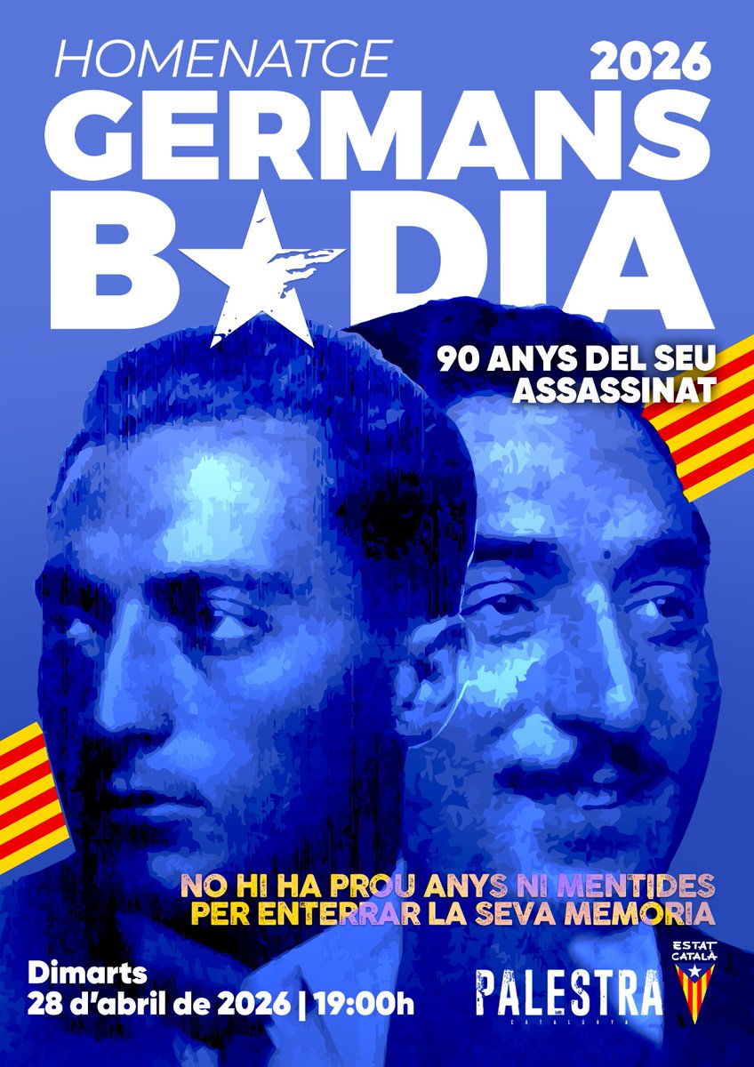 FD_EC's tweet image. Homenatge Germans Badia 2026. 90 anys del seu assassinat. 
"No hi ha prou anys ni mentides per enterrar la seva memòria"
Dimarts 28'abril 2026
19.00h
Lloc: Muntaner 38 (xamfrà amb Diputació)
#MemoriaIndependentista #Dignitat