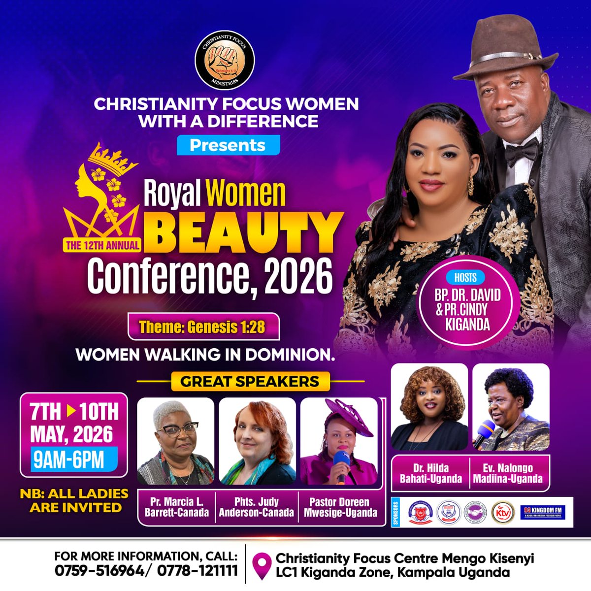 PrCindyKiganda's tweet photo. Ladies, I warmly invite you to the 12th Annual Royal Women Beauty Conference 2026. Join me for a powerful time of healing, restoration, beauty, and divine empowerment in God’s presence. This is your moment to rise, shine, and walk in dominion. Don’t miss it come with a friend. https://t.co/Qf40s0q1EX