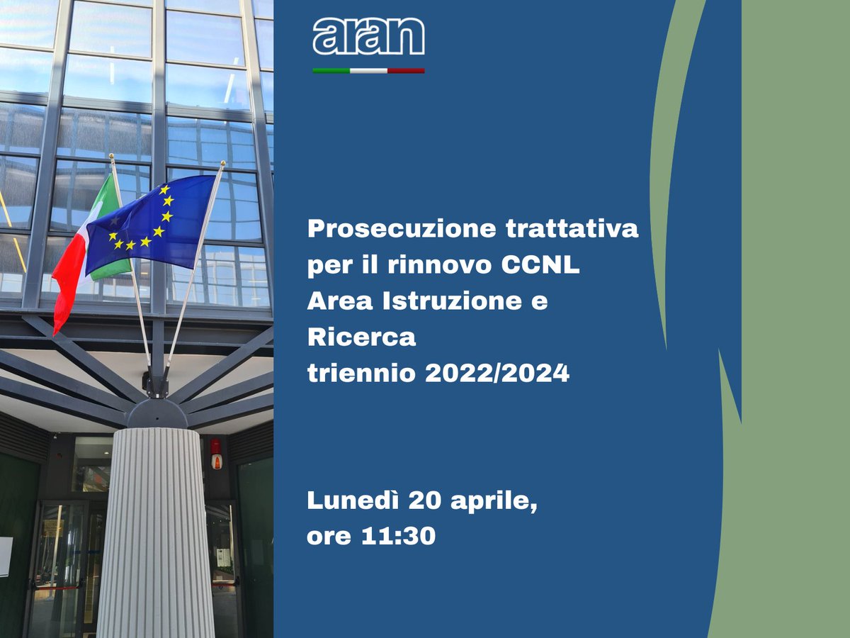 aran_agenzia's tweet image. Trattativa in corso @aran_agenzia Confederazioni e Organizzazioni #sindacali per il rinnovo del #CCNL dirigenti #Area #Istruzione e #Ricerca - triennio 2022/2024