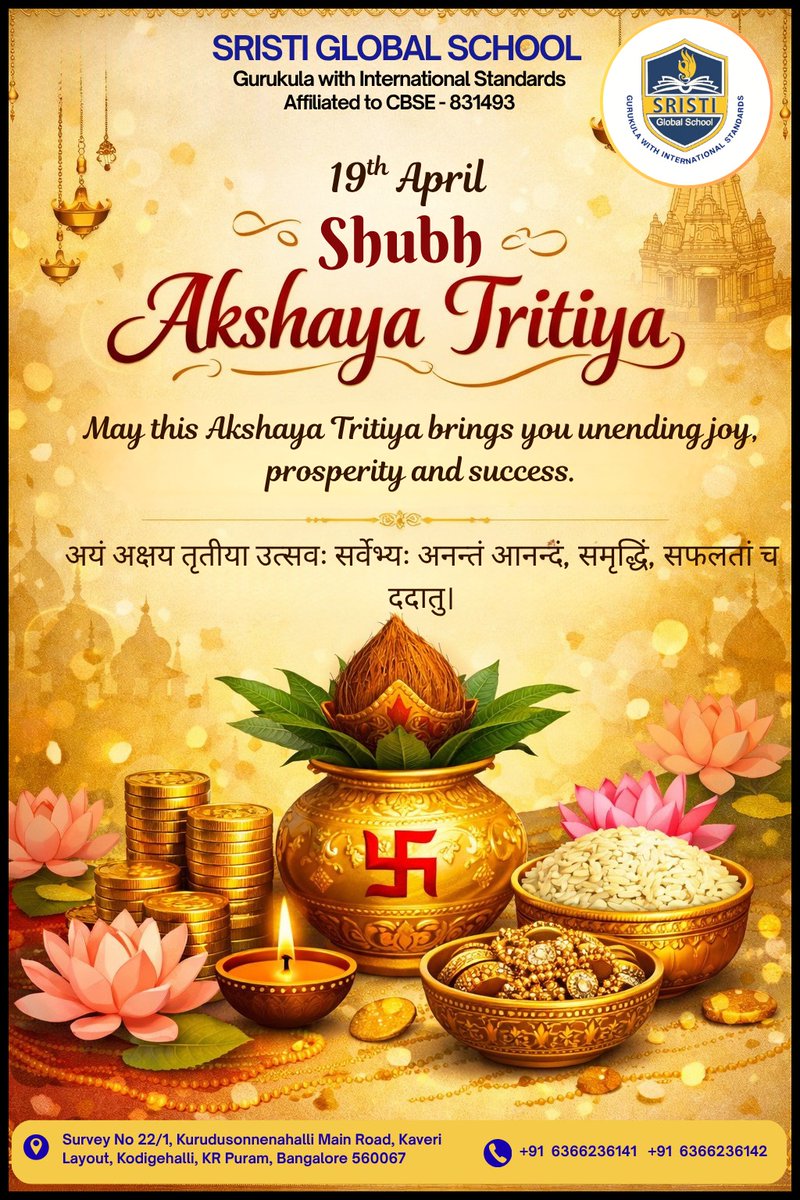 sristiglobal's tweet image. May the divine blessings of Akshaya Tritiya fill your life with abundance and happiness. 

#ShubhAkshayaTritiya #GoodFortune #FestiveSpirit #Happiness #sristiglobalschool