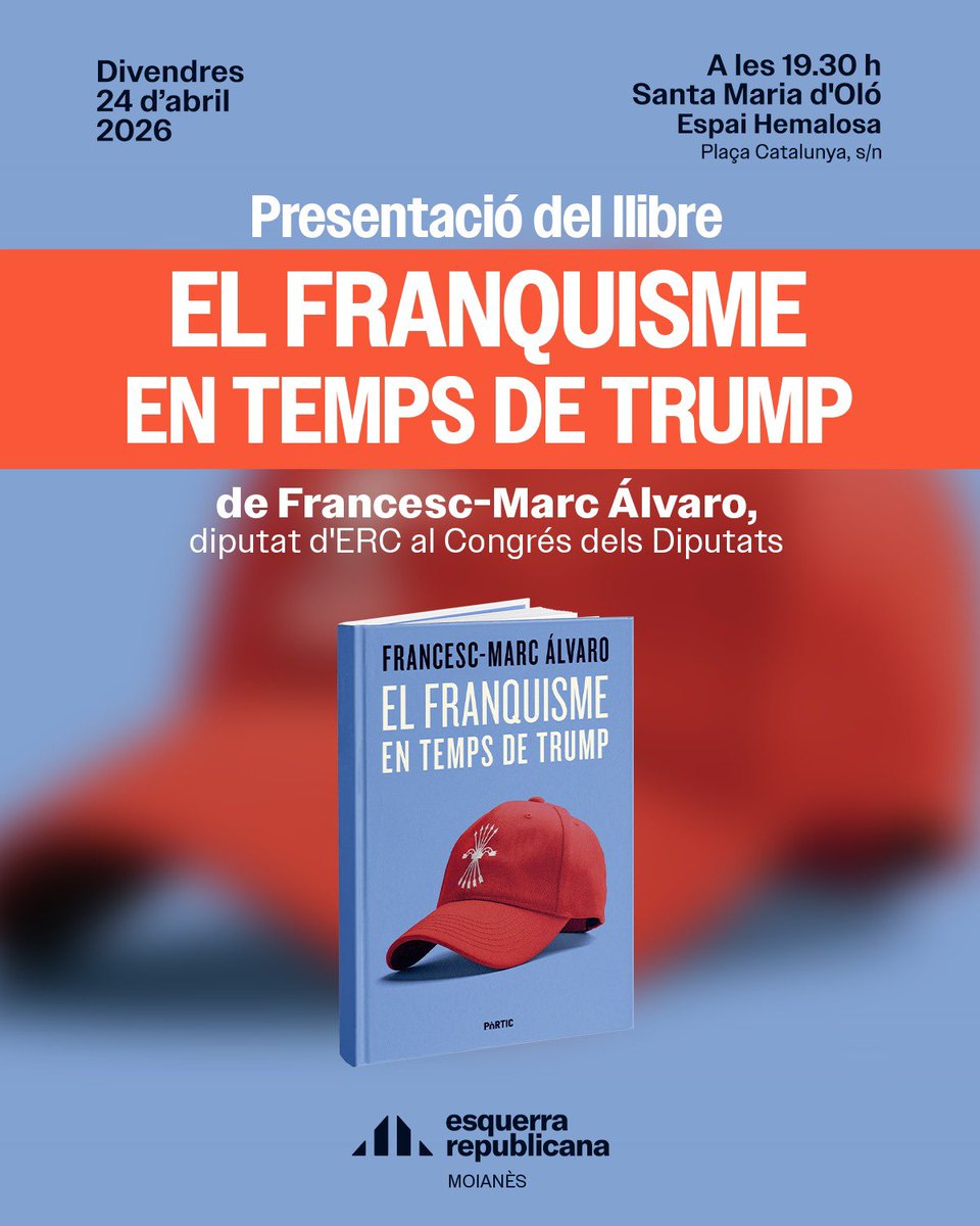 fmarcalvaro's tweet photo. Divendres que ve, dia 24, serem a Santa Maria d’Oló per parlar del meu llibre “El franquisme en temps de Trump” i l’onada reaccionària a l’Estat espanyol i al món. En conversa amb l’amic @stic_puigcercos. Un assaig editat per @Ed_Portic i @G_Gutenberg https://t.co/fr4S0TlHsH