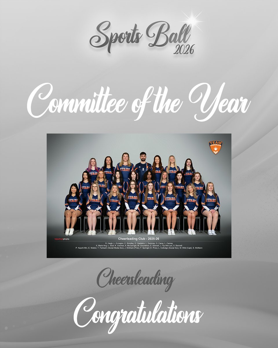 team_sunderland's tweet photo. Now the dust has settled from Friday's Sports Ball let's recap our award winners...

Our Committee of the Year was awarded to Cheerleading 🙌

#WeAreSun #Belong https://t.co/QqUhPpFIUq