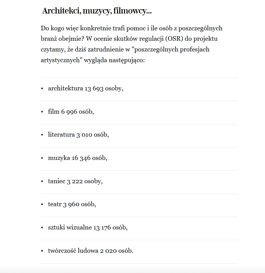 To jest komedia. Pomijam sam koncept dopłat do składek, ale 13 693 to jest liczba aktywnych członków Izby Architektów, czyli osób z uprawnieniami budowlanymi, z reguły dobrze sytuowanych i ustawionych na rynku. Prekariat architektoniczny, szacuje się  na ok. 60–80 tysięcy.