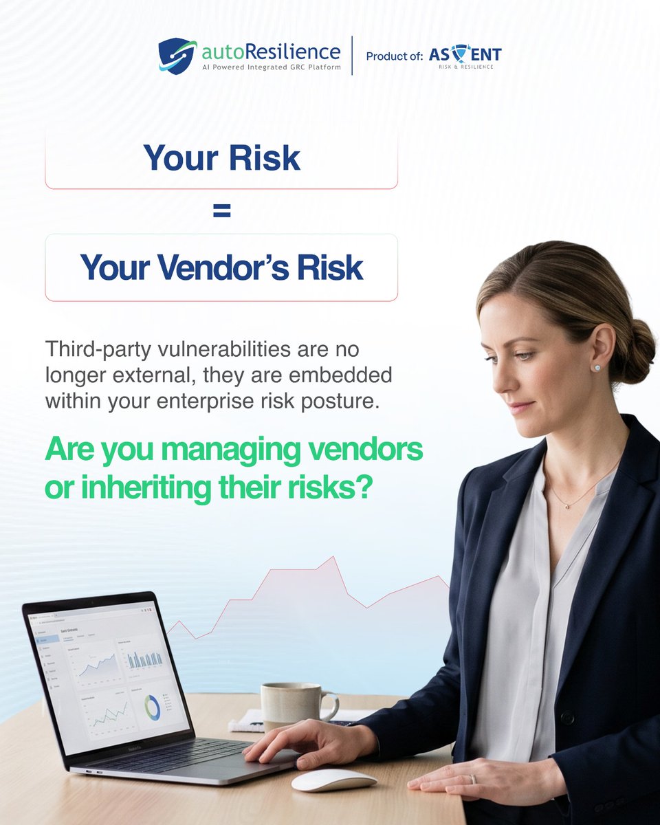 AscentTCSocial's tweet image. Your biggest risk might not be inside your organization.

It could be your vendor.

In today’s ecosystem, resilience is shared.

#TPRM #ThirdPartyRisk #CyberSecurity #GRC