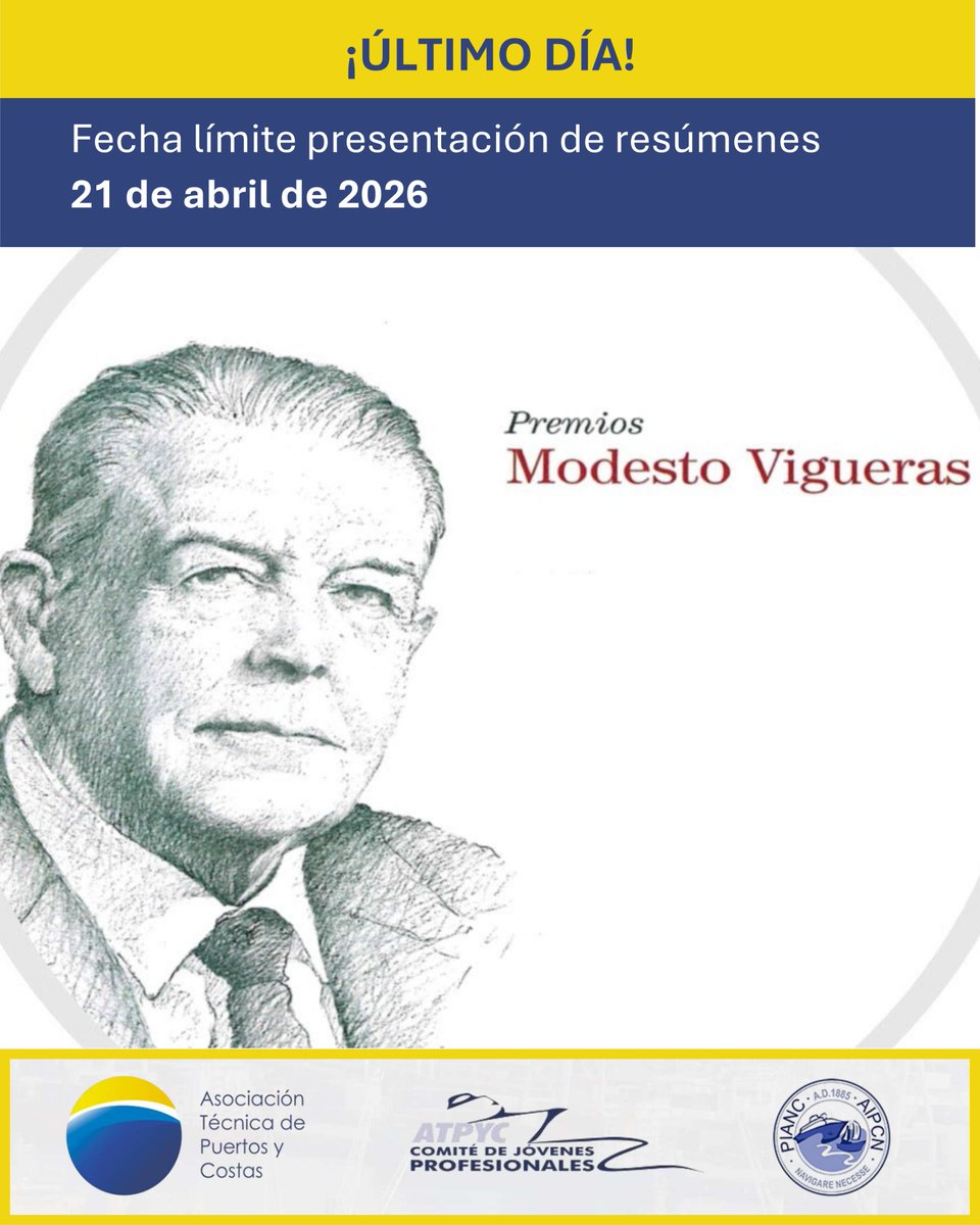 atpyc_pianc's tweet image. ⏳ Último día para presentarse
Hoy finaliza el plazo para participar en los Premios Modesto Vigueras.
Si aún no has enviado tu candidatura, todavía estás a tiempo de hacerlo.
#PremioModestoVigueras #ATPYC #PIANC #JóvenesProfesionales #IngenieríaMarítima