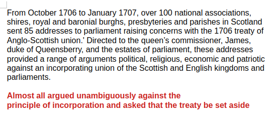 Karin Bowie in her introduction to
"Addresses against and Incorporating Union 1706-07" 
says this:-