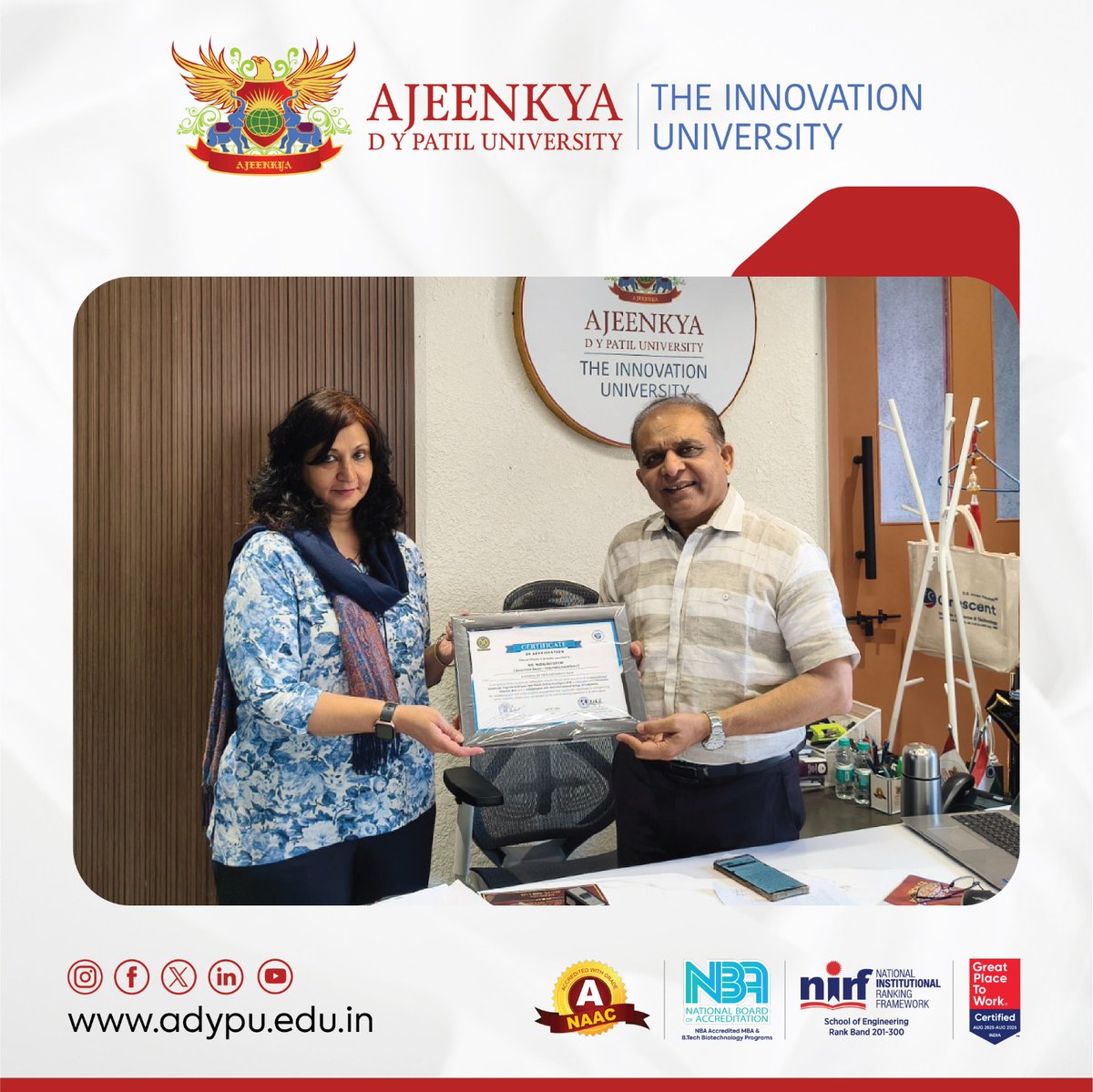 adypuniversity's tweet image. Global excellence at ADYPU! 
Ms. Manjari Desai was honoured for successfully leading the Immersion Program with Universitas Udayana, Bali. Students gained invaluable global exposure and enriching experiences. 
#ADYPU #InternationalLearning