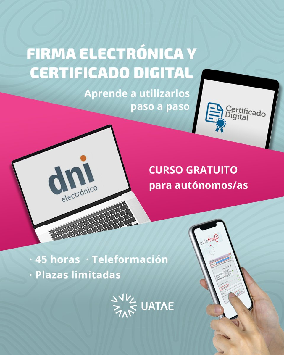 uatae_es's tweet image. Aprende a usar certificados digitales, DNIe y notificaciones electrónicas para ahorrar tiempo y ganar tranquilidad en tu día a día.

🔗 Inscríbete aquí: uatae.org/firma-electron… 

 #Digitalización #FirmaElectrónica #Autónomos #UATAE