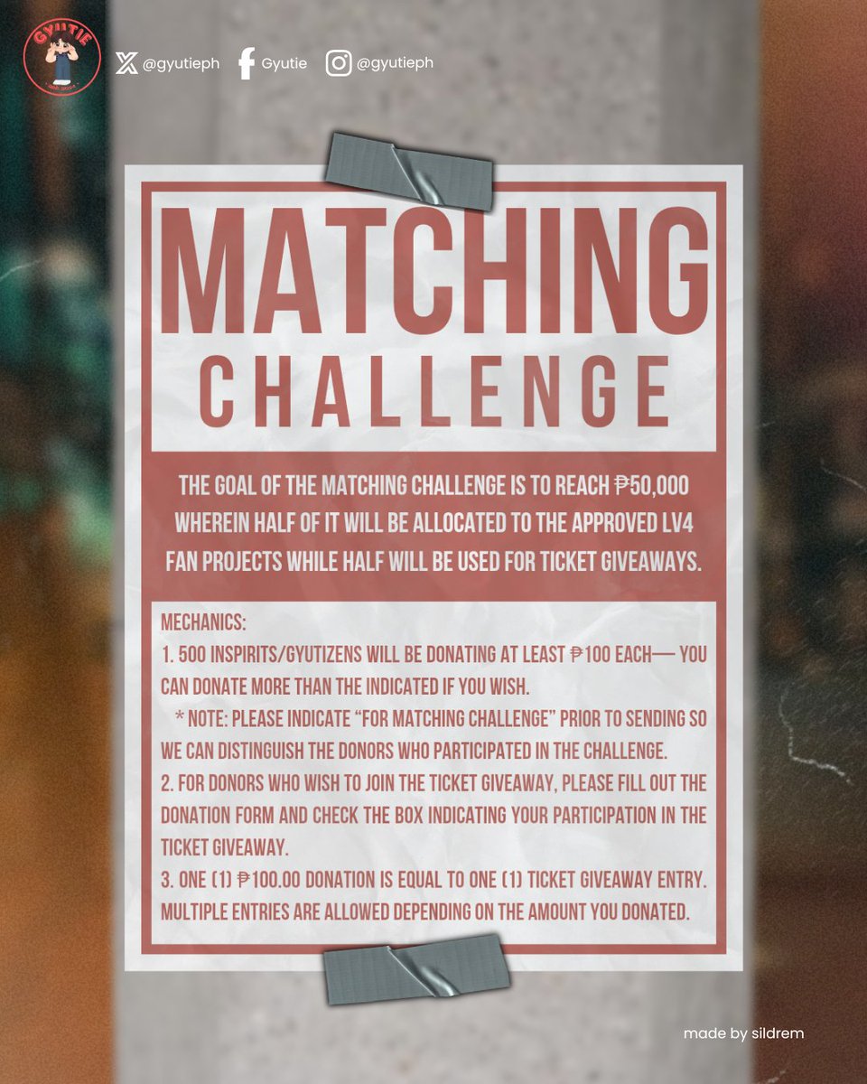 Are you up for the challenge?😎 We're launching a The 100:500 Matching Challenge which will run until May 05, 2026. Donate and get a chance to win a ticket to see Kim Sunggyu at the last stop of his Asia tour and rock the UP Theater in Manila. 📣💃🕺 

Would like to donate and