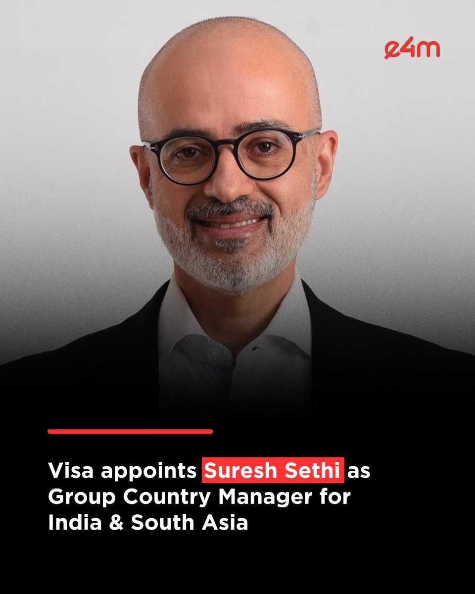 e4mtweets's tweet image. Visa appoints Suresh Sethi as Group Country Manager for India &amp;amp; South Asia.
He takes over from Sandeep Ghosh, who has moved on after spending more than four years with the company.

Read the full story: exchange4media.com/marketing-news…

@Visa 

#e4m #leadership #appointment #countryhead