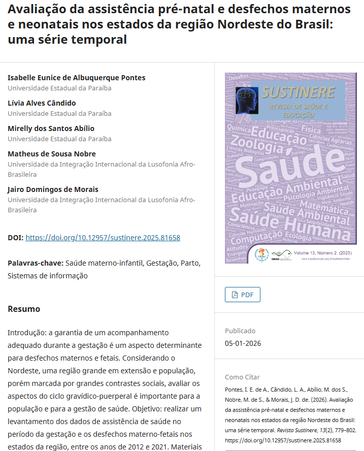 RevSustinere's tweet image. instagram.com/revsustinere/ 
e-publicacoes.uerj.br/sustinere/arti… Avaliação da assistência pré-natal e desfechos maternos e neonatais nos estados da região Nordeste do Brasil: uma série temporal #saude #uerj #sustinere #meioambiente #pesquisador #ecossistema #laboratorio #biologia
