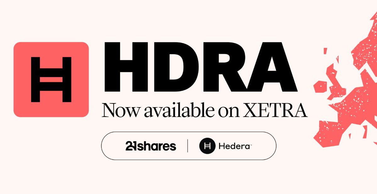 🚨21Shares has listed its Hedera ($HDRA) ETP on Xetra, making it easier for European investors to gain exposure to Hedera through a stock exchange.

<a href="/21shares/">21shares</a> stated $HBAR is "backed by giants like Google, IBM &amp; Dell, Hedera is building the trust layer of the digital economy."