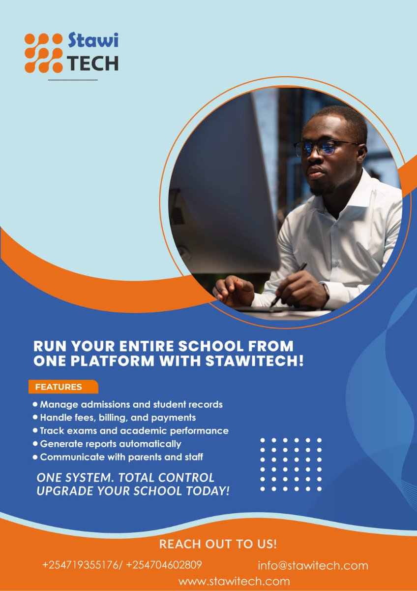 stawitech's tweet photo. Managing student records, fees &amp; reports manually?

There’s a better way.

Stawitech simplifies everything for your school. One system, full control.

Get in touch today: +254703291007

#SchoolLeaders #Automation #DigitalTransformation https://t.co/CqbN4ACL3n