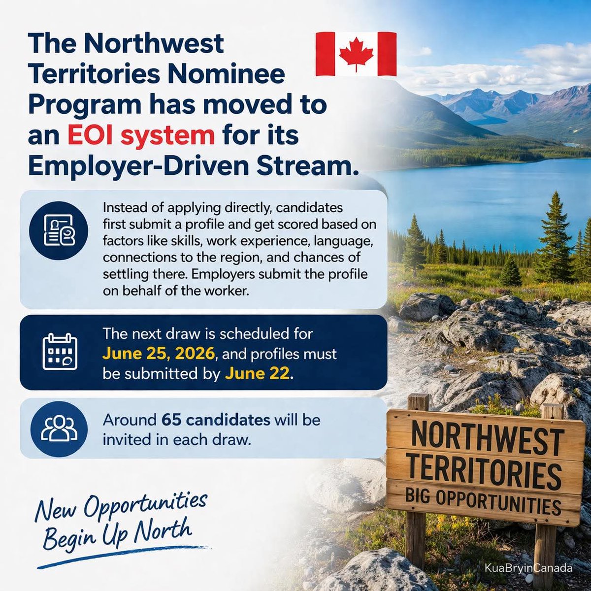 Hybeelowkey's tweet image. Big update from Northwest Territories 🇨🇦  the Employer-Driven Stream now uses an EOI system! This could change how candidates get selected moving forward. Don’t miss the June 25 draw..preparation is key! 

#CanadaImmigration #NTNP #EOI #WorkInCanada #ImmigrateCanada