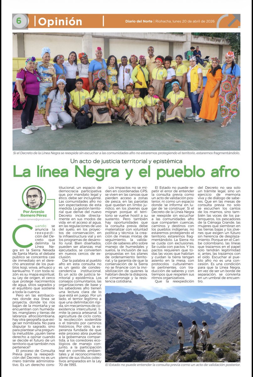 ArcesioR's tweet photo. Columna semanal en @DiarioDelNorte 
#lineaNegra #afro @ConsultivaNARP https://t.co/7too8GcnkW
