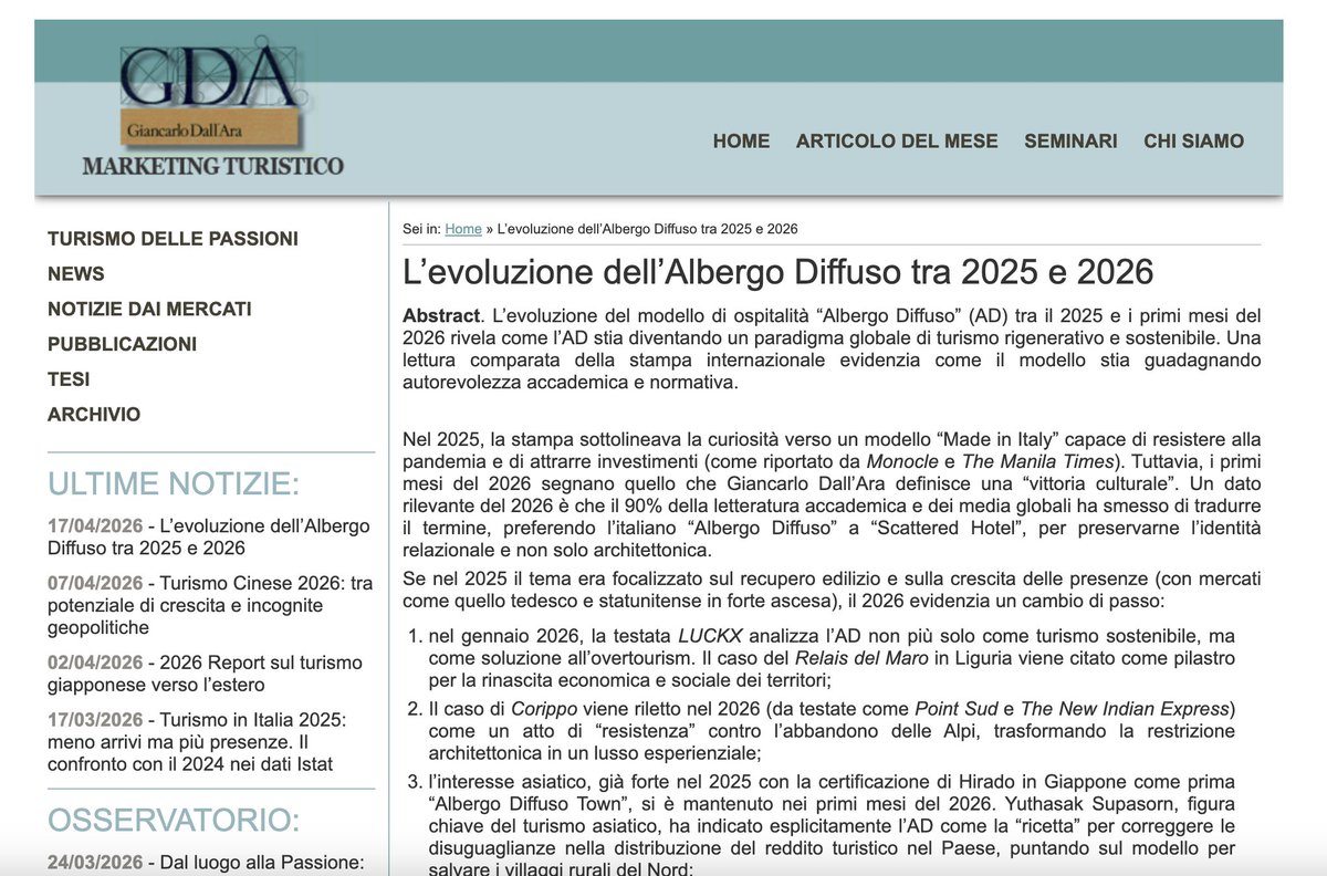 GDallAra's tweet photo. Evoluzione dell'Albergo Diffuso tra il 2025 e il 2026. Articolo nel sito Marketing Turistico di Giancarlo Dall'Ara #alberghidiffusi #borghi #albergodiffuso #turismosostenibile https://t.co/UyGjOD3W0M