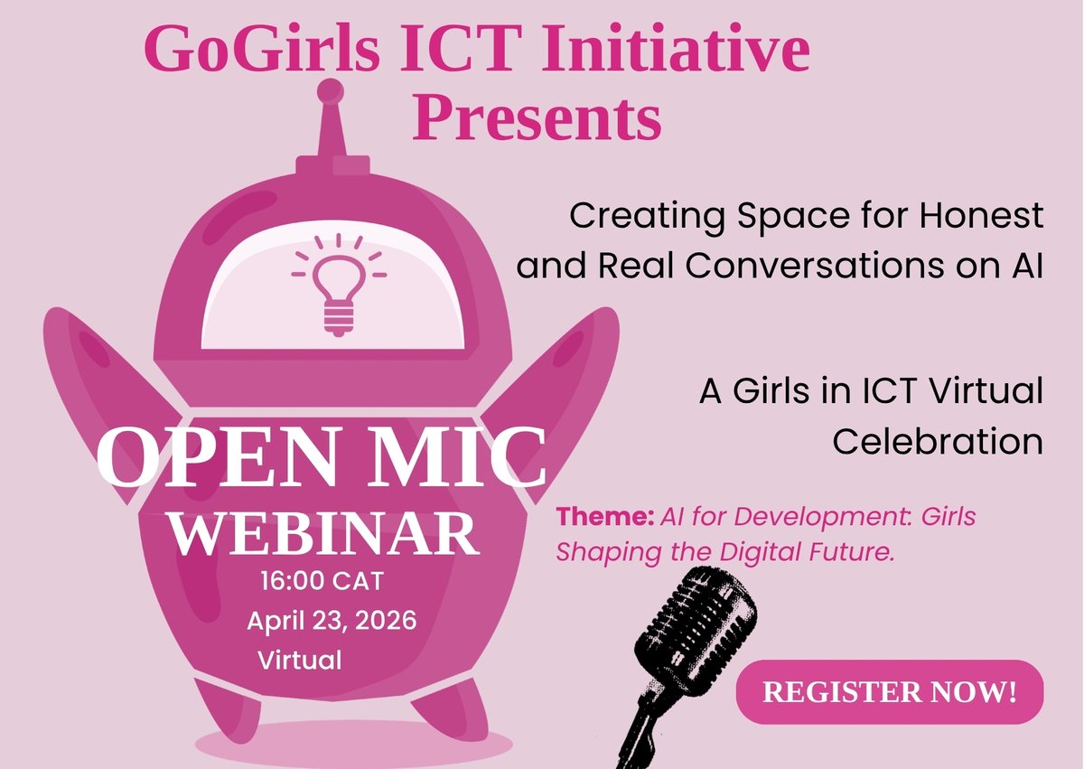 gogirlsictjuba's tweet image. AI is shaping the future, but whose voice is included?
Join the Open Mic Webinar this #GirlsInICT Day 2026 🎤 under the theme, "AI for Development: Girls Shaping the Digital Future."
👉 Register now &amp;amp; be heard! docs.google.com/forms/d/e/1FAI…
Come ready to educate us all!