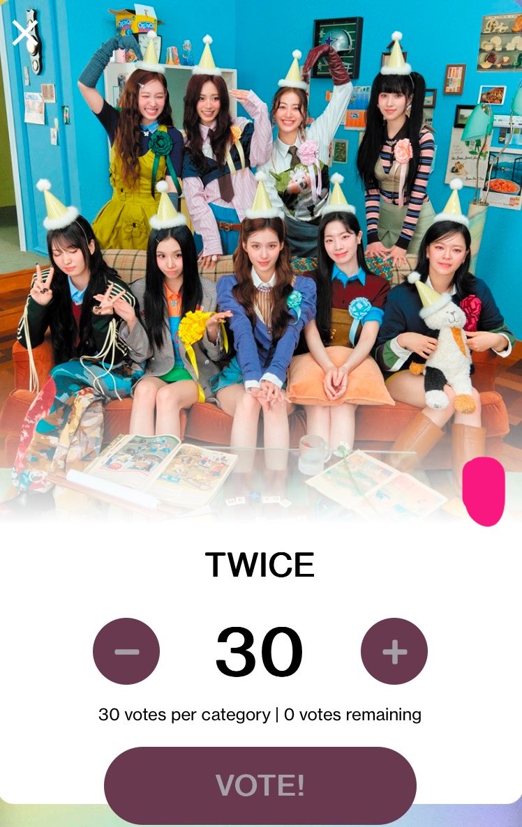 [🚨] VOTING RESET!

Vote for #BTS and #TWICE for the #AMAs.

categories:

• Artist of the Year (BTS)
• Song of the Summer (BTS)
• Best Male K-Pop Artist (BTS)
• Best Female K-Pop Artist (TWICE)

🔗VOTE: vote.theamas.com