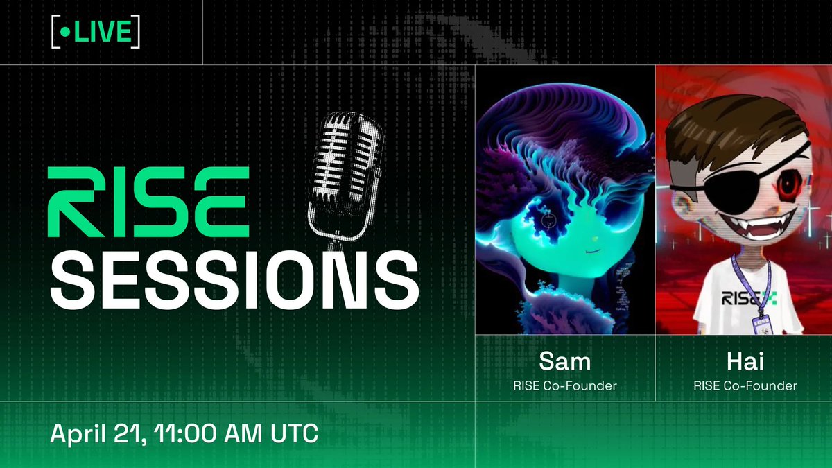 Let’s get technical.

RISE Sessions - Tuesday, April 21st at 11am UTC.

<a href="/sam_battenally/">sam.rise</a> and <a href="/hai_rise/">Hai | RISE</a> have a live conversation about what we've built and what's next. Don't miss it.

youtube.com/watch?v=6odmV0…