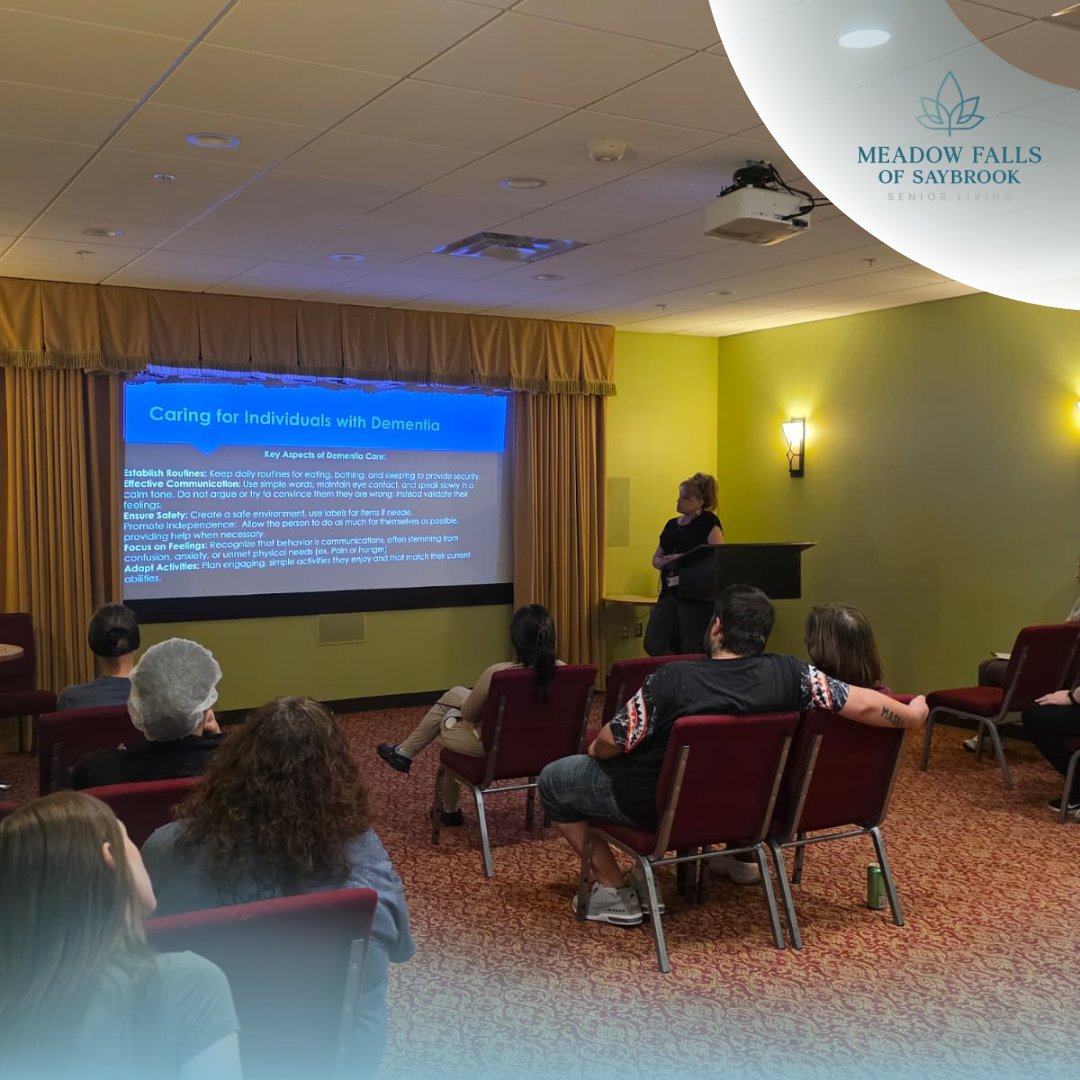 MeadowSaybrook's tweet image. Cherrie Houser, Director of Activities &amp;amp; Memory Care, led dementia training for our Saybrook team—sharing valuable insights to support our residents. 💛✨

#MemoryCare #SeniorLiving #DementiaCare
