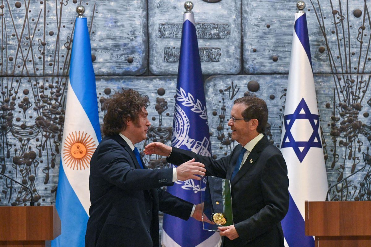 It was a great privilege to present the Israeli Presidential Medal of Honor to a dear friend of Israel and the Jewish people and a great leader, President <a href="/JavierMilei/">JAVIER MILEI</a> of Argentina.

Muchas gracias, mi querido amigo Javier.

¡Viva Israel! Viva Argentina!