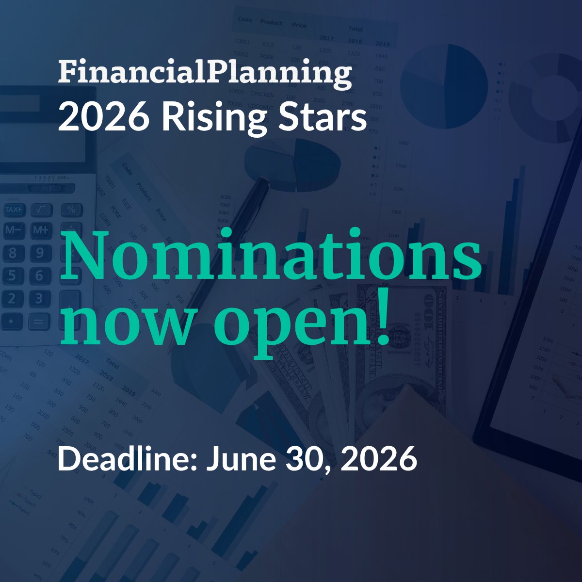 finplan's tweet image. Nominations for Financial Planning's 2026 Rising Stars are now open! We're searching for this year's group of exceptional early career financial planners and advisors. Nomination form here: bit.ly/3OyCs7C
#FinancialPlanning #RisingStars #wealthmanagement #awards