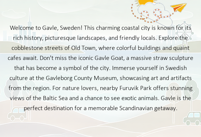 EclecticFlights's tweet image. Discover the Paradise of Gavle, Sweden: Your Next Unforgettable Getaway Awaits! Ready to explore? Find cheap flights there now! ✈️ fly.eclectic.flights/flights/flight… #Gavle #Sweden #FlyEclectic #TravelWithUs #NewAdventures