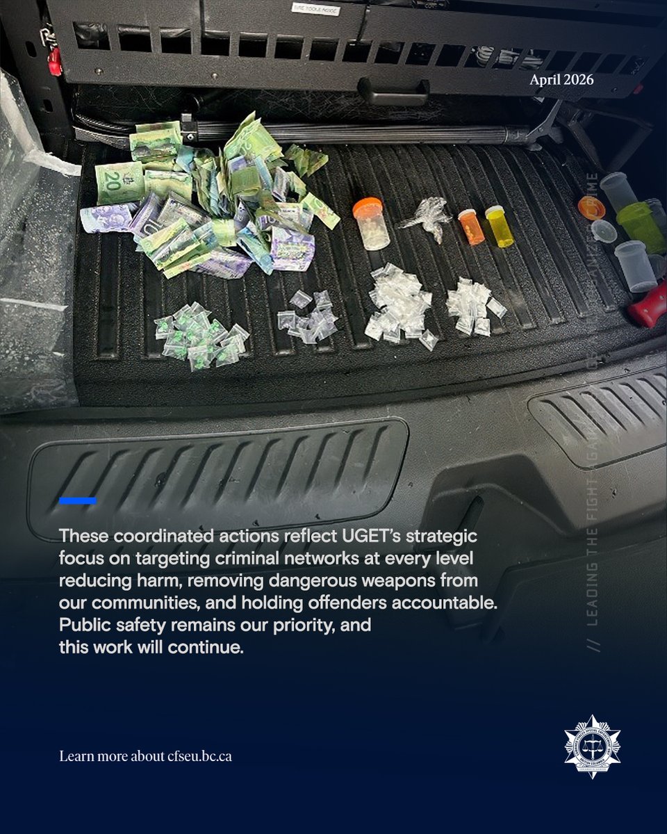 cfseubc's tweet image. UGET continues disrupting organized crime across the Lower Mainland. Recent efforts led to multiple arrests and seizures of drugs, cash, illicit tobacco, and weapons—including a loaded shotgun. Public safety remains our priority.
#PublicSafety #UGET #CFSEUBC
