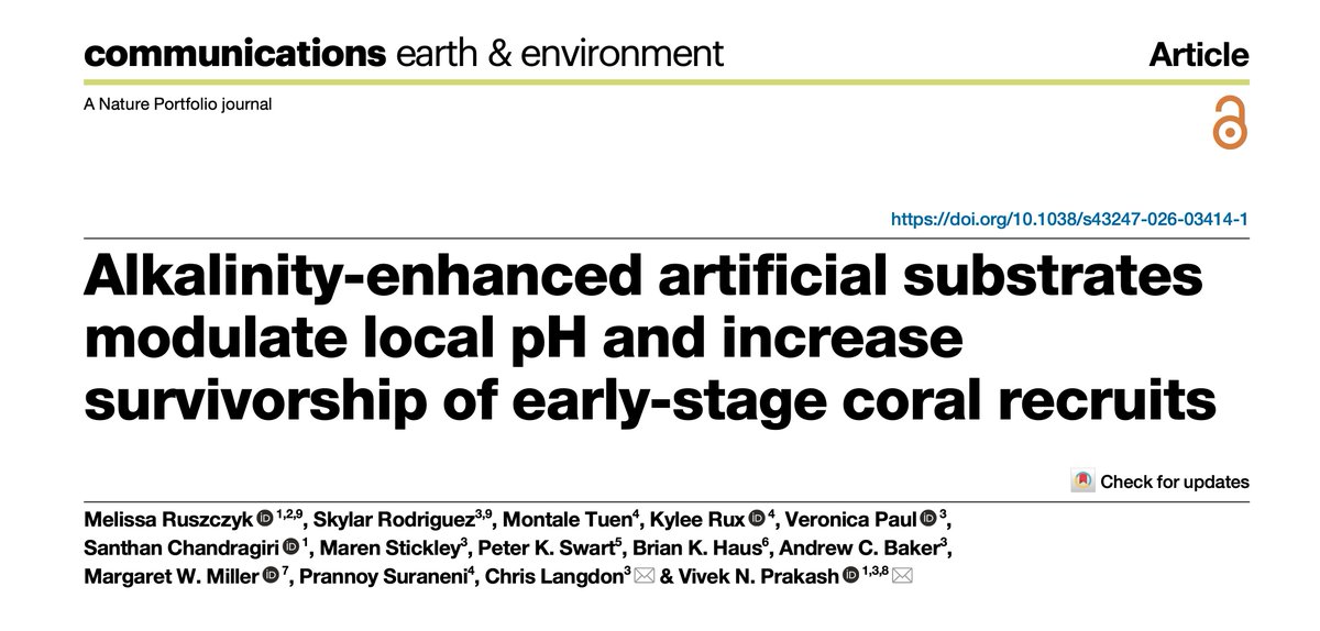 Viveknprakash's tweet photo. New paper out in @CommsEarth!

A major bottleneck in coral restoration is that newly settled corals rarely survive.

We show that simple engineered substrates can increase early-stage survivorship by ~4×.

Link to paper: https://t.co/XNUU0Jbiou https://t.co/qR6h5Jq0uq