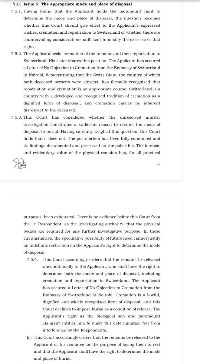 SilverKayondo's tweet image. High Court of #Uganda has held that biological children of deceased persons rank above clan leaders &amp;amp; extended #family in burial disputes.

Court also took judicial notice of the fact that Switzerland has an established #cremation framework and permitted repatriation of remains.