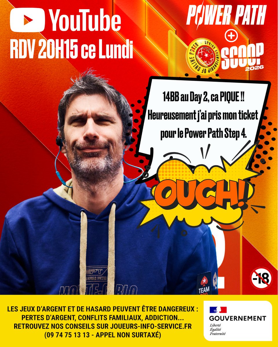 Bennyestud's tweet image. 🔞 Soirée en mode aggro ce lundi !
RDV 20H15 sur la chaine YouTube de @PokerStarsFR pour le PowerPath Step 4 puis le Day 2 du Main Event des SCOOP.
Vous pouvez vous inscrire pour le Day 2 jusqu'à 21H, il y a même des sats encore dispo !
#poker #pokerlife #scoop