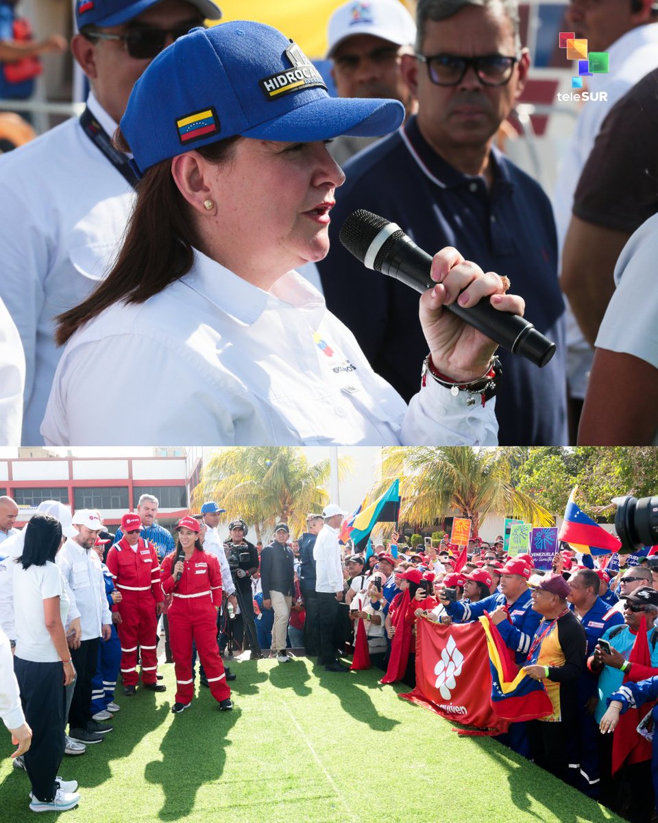 telesurenglish's tweet image. On Sunday, Venezuelan Acting President Delcy Rodriguez @delcyrodriguezv  participated in a meeting with #oil workers at the Pequiven dock in #Zulia state. 

During the meeting, she denounced the 1,081 unilateral coercive measures currently in effect, which directly impact family