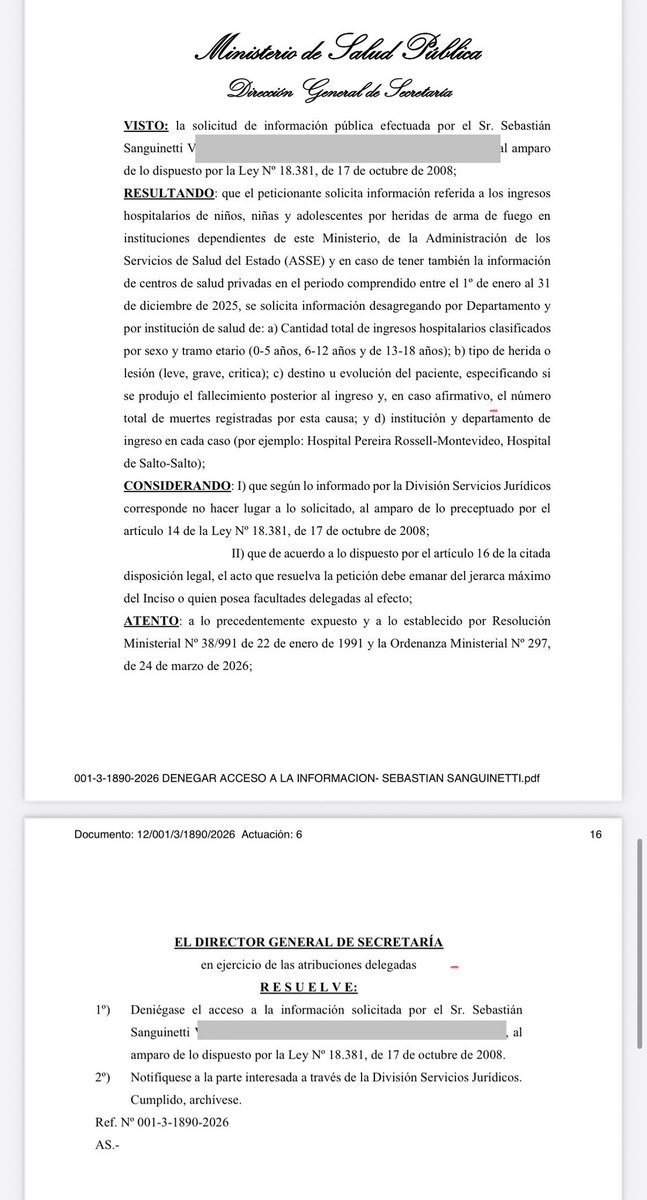 Llama la atención que el <a href="/MSPUruguay/">Ministerio de Salud Pública – Uruguay</a> niegue por segunda vez datos de los ingresos a instituciones de salud pública y/o privadas de menores de 18 años baleados. Aduce no contar con esa información. Es una total falta de transparencia o tenemos un grave problema de inoperancia en