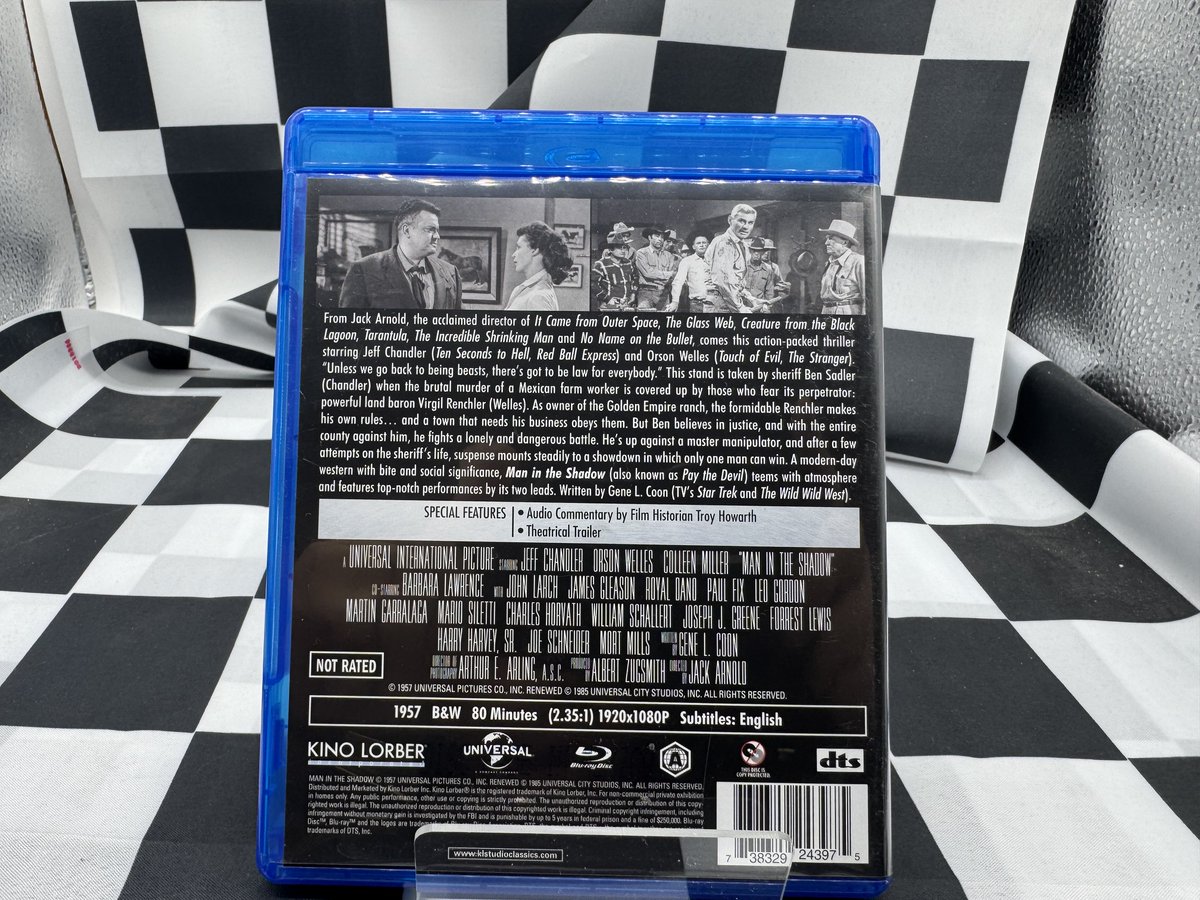 WilliamJGraham's tweet image. Check out Man In The Shadow (Blu-ray, 1957) Kino Lorber - Orson Welles, Jeff Chandler ebay.us/m/jrmQ7e #eBay via @eBay 
"Man In The Shadow" is a Blu-ray release from 1957, directed by Jack Arnold and starring Orson Welles. This mystery/suspense film falls under the
