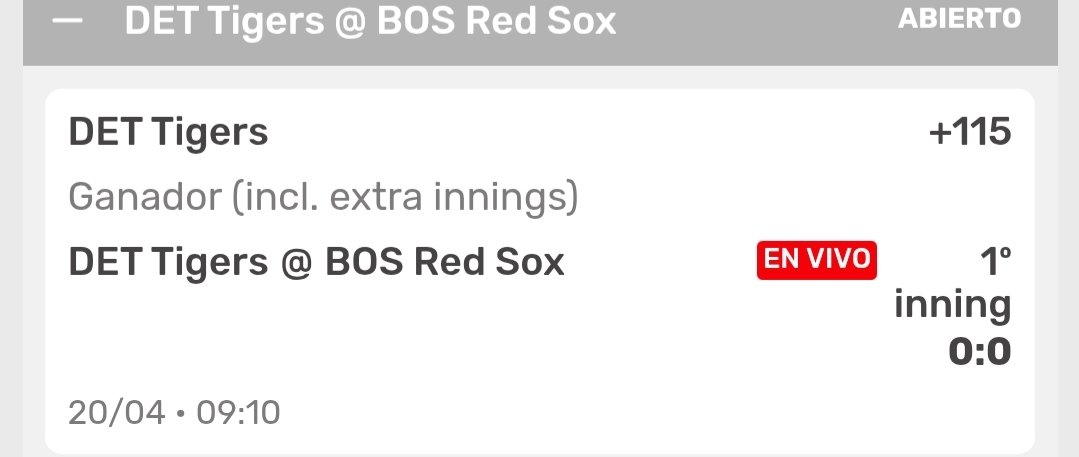 Media_Tipster's tweet photo. MLB

Suerte chingones🔥

DET Tigers @ BOS Red Sox

Pick: DET Tigers ML 
Cuota: +115   Stake: 3.5U

#Tigers #RedSox #MLB https://t.co/hNMLY67K6w
