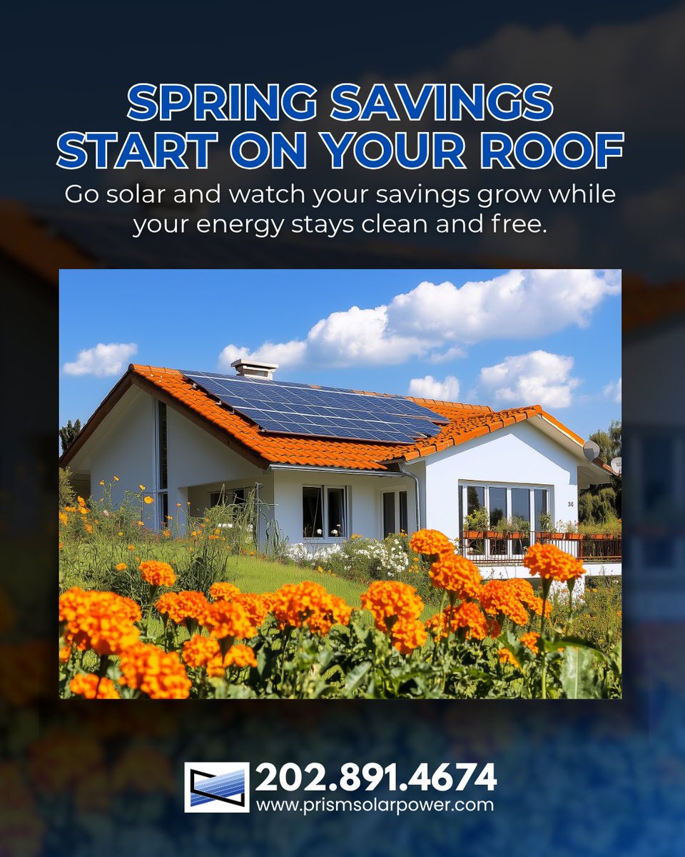 PrismSolarPower's tweet photo. Spring is calling. Time to put your roof to work.
Switch to solar and watch savings bloom while your energy stays clean &amp; free.
Ready for lower bills this season?
Drop “SOLAR” below! ☀️🌸

#PrismSolarPower #PrismSolar https://t.co/ydg7zUy8Ld