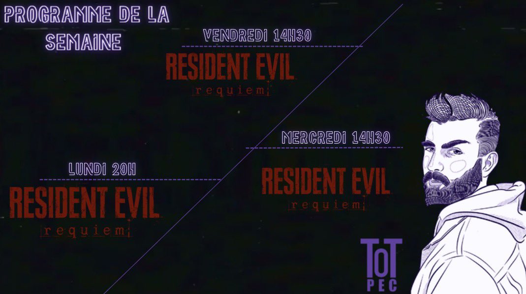 letotpec's tweet image. Le petit programme de la semaine, avec une thématique qui se dégage mdr 

#stream #twitch #residentevil