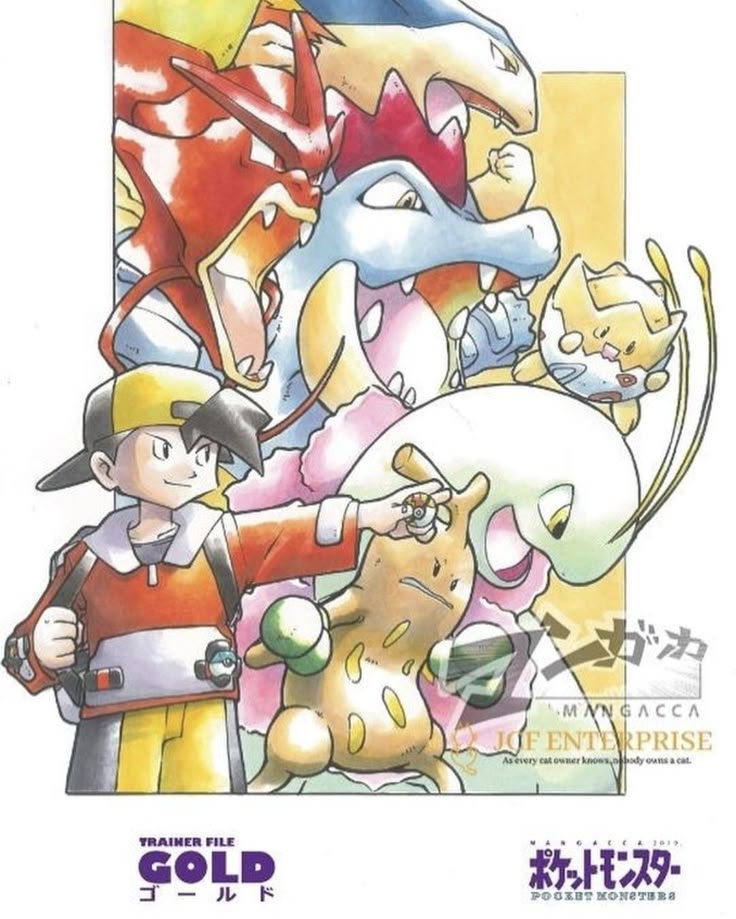Gold's Shiny Red Gyarados, Meganium, Typhlosion, Feraligatr, Sudowoodo, and Togepi