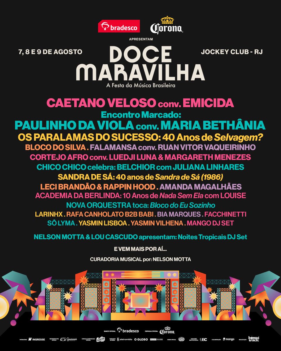 adocemaravilha's tweet photo. Foi a gente que pediu sim! O Doce Maravilha 2026 acaba de revelar sua programação com nomes como Caetano Veloso com Emicida, Paulinho da Viola com Maria Bethânia, Paralamas do Sucesso, Cortejo Afro com Margareth Menezes e Luedji Luna, e Silva. https://t.co/44ozpTAxXS