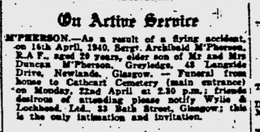 mapdevil's tweet image. Glasgow Herald, Saturday 20th April 1940. On Active Service: Missing, PoWs, Repatriated, Deaths. #CWGC #WW2 #LestWeForget #ThisDayInHistory